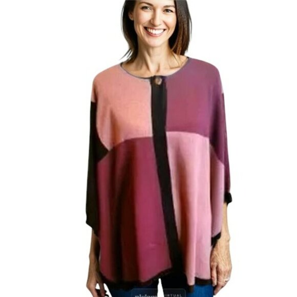 NWT Jones New York Cape/Poncho Burgundy Red Black Button Closure Size L/XL - Picture 1 of 7